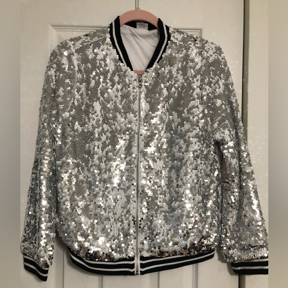 Wonder nation NWT sequin flippable plus size girls XL 14/16 full zip‎ up jacket